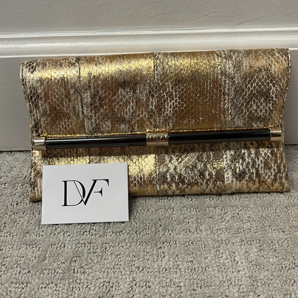 Diane Von Furstenberg Vintage Gold/Cream Snakeskin Clutch